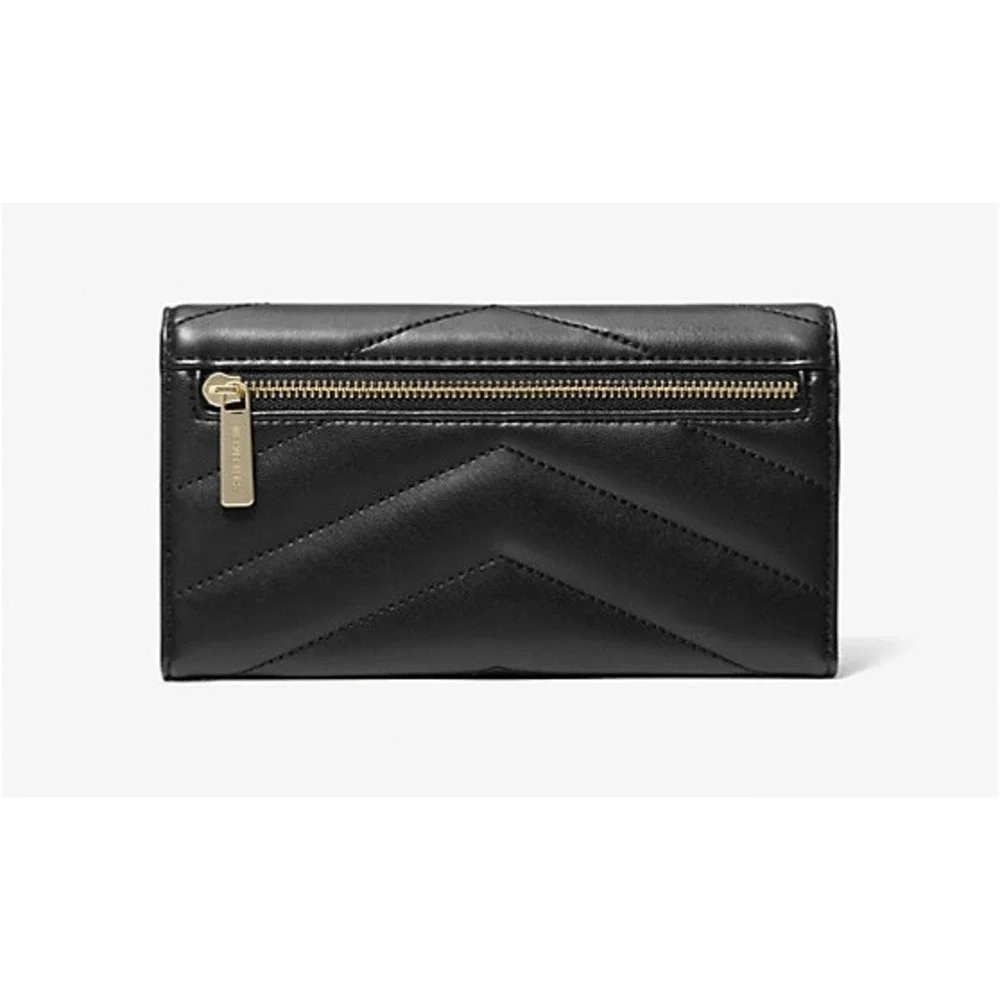 Michael Kors Jet Set Travel Large‎ Quilted Tri-Fold Wallet Black NWT